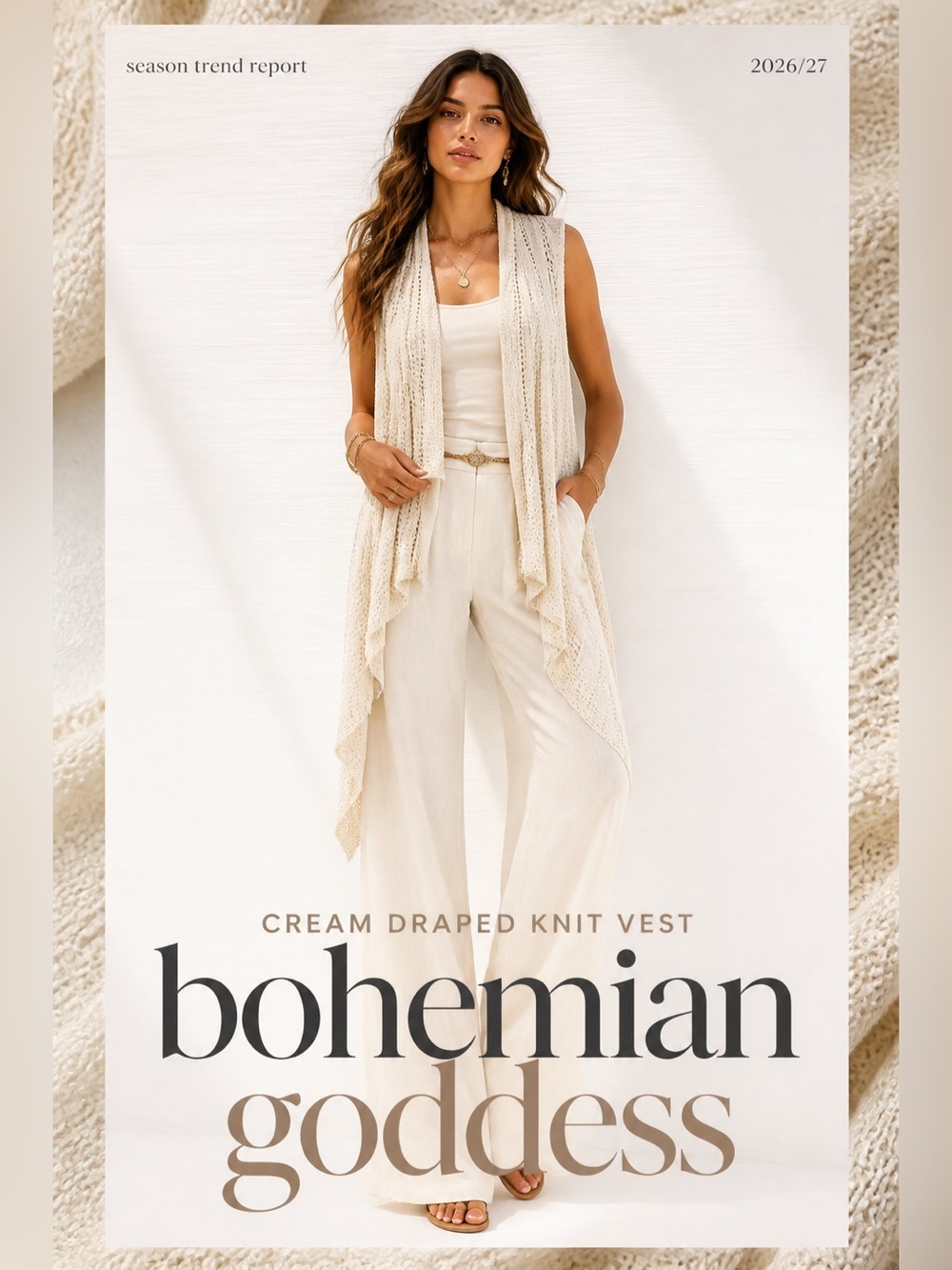 Pashmina Cream Open Front Draped Knit Vest Cashmere Silk Blend Small